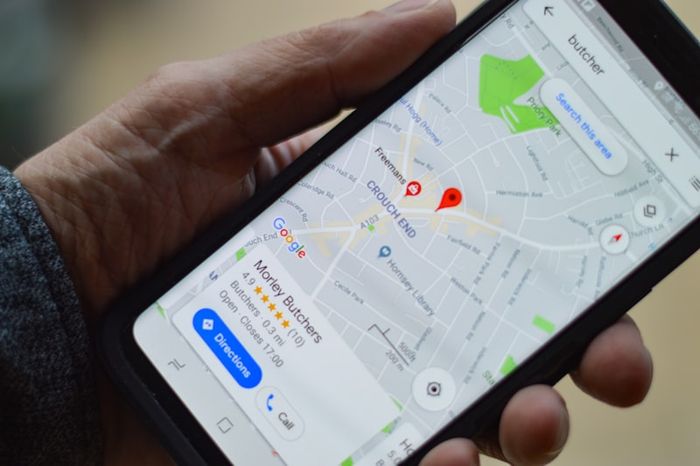 A phone showing a map with Find My Phone feature active for locating a lost device